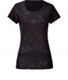 Shimmer into new season glamour with DKNYs allover sequined tee, a perfectly versatile addition to your desk-to-dinner wardrobe - Round neckline, short sleeves - Form-fitting - Wear with everything from jeans and flats to fancy skirts and heels