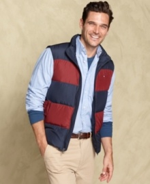 This striped puffer vest from Tommy Hilfiger is a timeless addition to your fall layers.