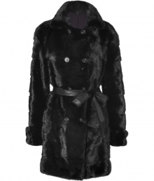 The epitome of elegance, Each Others mink coat is a lifetime investment of luxury - Spread collar, long sleeves, belted cuffs, double-breasted button-down front, side slit pockets, self-tie leather belt - Tailored feminine fit - Team with edgy separates and a finish of flawless accessories