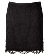 Inject flirty appeal to your office-to-evening look with this lovely lace skirt from DKNY - Thin waistband, solid mini skirt with sheer lace overlay, concealed side zip closure - Style with a tie-neck sheer blouse, a bold shoulder blazer, and heels