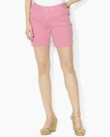 Designed for comfort and a flattering fit, the Colette denim short is warm-weather ready in a bright, colorful hue.