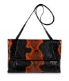 Invest in multi-season sophistication with Nancy Gonzalezs sleek fold-over python clutch, an ultra luxurious choice in cool onyx and pumpkin - Fold-over with hidden magnetic snaps and zippered pocket underneath, back slit pocket with magnetic closure, inside zippered back wall pocket, cinnamon suede lining, removable shoulder strap - Carry as a finish to chic day and evening looks alike