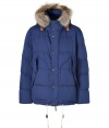 Cozy up in luxe style this winter in Burberry Brits fur-trimmed quilted cotton-silk parka - Stand-up collar, drawstring hood with removable fur trim, long sleeves, hidden front zip with snap placket, snapped flap pockets, drawstring hemline - Modern slim fit - Wear with jeans and sporty weather boots