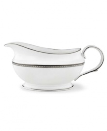 Metropolitan sensibility and modern design combine in Lenox's understated white bone china collection of dinnerware and dishes. Platinum gild along the edge is enhanced by a clean, platinum geometric pattern reminiscent of architectural details Qualifies for Rebate