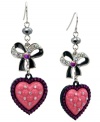 Flirtatiously feminine. GUESS's playful earring style features crystal-encrusted hearts and bows in pink and black epoxy. Set in silver tone mixed metal. Approximate drop: 2 inches.