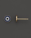 Dazzling diamond and sapphire evil eye stud earrings in yellow gold from Meira T.