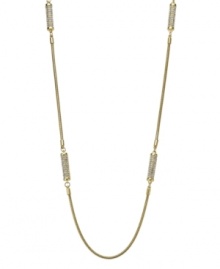 The epitome of class. Michael Kors' gold tone mixed metal necklace features a pave barrel detail. Approximate length: 48 inches.