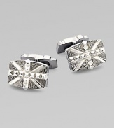 From the Alchemy in the UK Collection. A bold Union Jack, textured, studded and detailed with black rhodium-plated accents.Sterling silverRhodium-plated accentsAbout ¾L X ½WT backImported