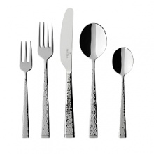 Hammered stainless steel lends this flatware an interesting texture and chic style that will complement both traditional and modern table settings.