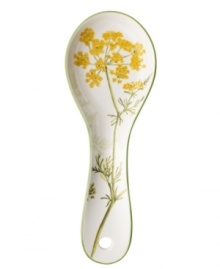 A natural for casual dining, the Althea Nova spoon rest by Villeroy & Boch features durable porcelain planted with delicate herbs for a look that's fresh from the garden. With green trim.