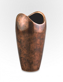 The rounded shape of this handcrafted vase has classic appeal whether you're given to a single bud, a well-edited bouquet or a wild bunch of flowers. And its bronze-finish alloy is a refreshing change from more traditional glass silhouettes. From the Heritage Pebble CollectionAntique copper-plated alloy8H X 4¼ diam.Wipe cleanImported