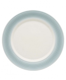 This charming porcelain dinner plate features a seven-ringed border. Mix and match with other Tin Can Alley Blue pieces from Lenox for a subtly varied table setting. Qualifies for Rebate