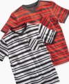 Tiger style. Add an allover stripe to his street style with this breezy v-neck tee from Sean John.