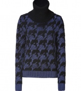 A bold exaggerated houndstooth print covers this cool sixties-inspired turtleneck pullover from Versace - Ribbed turtleneck, long sleeves with ribbed cuffs, all-over print, ribbed hem, slim fit - Style with cropped trousers, slim jeans, or a pencil skirt