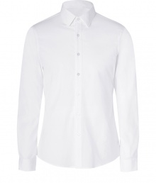 Streamline your look with sleek tailored button-downs, starting with Michael Kors slim stretch cotton shirt - Classic collar, long sleeves, buttoned cuffs, button-down front, shirttail hemline - Modern slim fit - Wear with everything from jeans and cashmere pullovers to silk ties and immaculately tailored suits