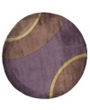 Vivid tones of plum-purple and gold shape the charming style of this alluring New Wave rug. Hand-tufted Chinese wool provides an exceptionally soft feel, while a hand-carved finish adds extra depth and lustrous shine. Inspired by twentieth-century decorative arts, the rug boasts a distinctive modern look with a truly whimsical character.