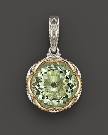 Prasiolite, set in 18K yellow gold and sterling silver, is the perfect addition to your favorite chain.