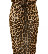 Unbelievably luxe, this calf hair pencil skirt from Valentino is covered in a show-stopping leopard print - High paper bag waistline with leather tie-belt, cut-away pockets, straight silhouette with slightly flared back, concealed back zip closure, all-over print - Style with a sheer silk blouse and sky-high platforms