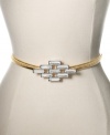 Like a rolling stone, this eye-catching metallic belt will get you moving! With rows of clear accents that add a unique touch to both casual and professional looks.