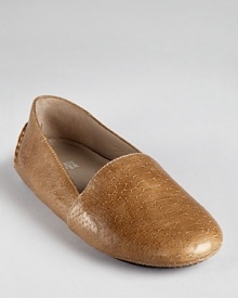 Eileen Fisher's slip-on Map drivers break the mold in a loafer-like silhouette and snake embossed leather.