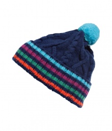 Top off your cold weather look with this stripe-detailed wool cap from Paul Smith - Wide striped band, cable knit patter, top pompom detail - Pair with jeans, a cashmere pullover, a parka, and boots