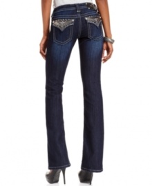 Sequins and hardware add high shine to these Miss Me bootcut jeans, perfect for daytime glam!