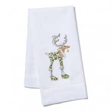 Whimsical interpretations of Santa's reindeer dress up this collection of linen tea towels from Patience Brewster.