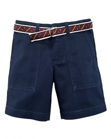 The flat-front Bleeker short is crafted from ultra-soft woven cotton in preppy hues.