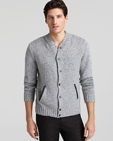 Leather accents lend a luxe finish to this heathered cardigan from Joe's Jeans.