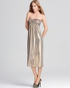 Go major in a metallic Tibi strapless dress, beautifully cut to skim your silhouette in a chic midi length for a glamorous on-trend finish.