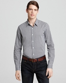 Classic gingham check always brings a breath of fresh air to your day. Constructed in crisp cotton with a bit of stretch, this Theory shirt works for you in all environments, from casual to reserved, making it a great shirt to wear when you need to transition quickly from work to dinner with friends.