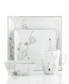 Place settings with wildflowers sparkle as they grow on the glazed white porcelain of Charter Club's Platinum Silhouette Square dinnerware. The dishes have a banded edge that adds a classic touch to a place setting with modern spirit.