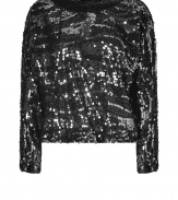 Perfect for your most festive affairs, Rachel Zoes two-tone sequined top is a glamorous take on cocktail-hour chic - Wide neckline, dolman long sleeves, allover two-tone patterned sequinning, elasticized hemline - Loosely fitted - Wear with slim-fit separates and a shimmering metallic clutch