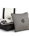 Make a bold statement with this decorative pillow, featuring black and white vertical stripes with the Ralph Lauren emblem at the center. Finished with grosgrain piping. Center back button closure.