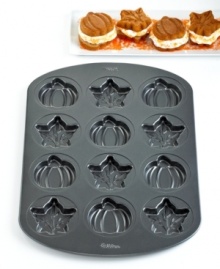 Fill fall with fun. A classic treat feels right in season with this maple leaf & pumpkin pan, which creates 3 whoopie pies of each festive shape-just add icing or ice cream center & enjoy! Durable and nonstick, this pan lets go of your treats with ease & cleans up quick in the dishwasher. 10-year warranty.