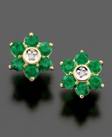 Add a little springtime cheer to your ears. These beautiful 14k gold earrings are studded with round-cut emeralds (7/8 ct. t.w.) and diamond accents.