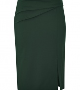 Alberta Ferretti puts a modern spin on ladylike luxe with this ultra-chic, bottle green wool blend pencil skirt - Curve-hugging slim cut hits above knee and features a sultry side slit - Elegant drape detail at waist and side zip - Seamlessly transitions from the office to after-work cocktails, parties and dinners - Dress up with a silk blouse, leather jacket and pumps, or go for a more laid-back look with a boxy pullover and sandals