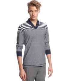 Stay in style with stripes on this hip v-neck from Bar III.