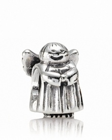 A sterling silver angel charm watches over its wearer. By PANDORA.