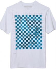 Superimposed: Sean John's City of Lights tee with a checkerboard pattern printed over a photo graphic.