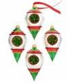 Bright Christmas colors explode with joy in this very festive set of teardrop-shaped glass ornaments from Kurt Adler.