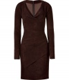 Luxurious dress in brown suede leather - Breathtaking highlight from the French status leather label Jitrois - Slim top with small waterfall neckline and long, extremely tight-fitting sleeves - Skirt has a classic, elegantly draped pencil cut, above the knee hem - Dress fits snug and molds a stunning silhouette - but is still comfortable thanks to some stretch - Sexy hammer, glam hammer, a dress for women with self-confidence - With: sandals, gladiator booties, peep toes