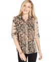 NY Collection puts a sexy snakeskin print on a classic petite button-down blouse! Add this piece to your 9-5 wardrobe for extra oompth.