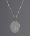 The perfect gift for mom or dad to give to their special girl. This oval-shaped pendant features the word Daughter engraved on the surface with a double heart decoration. Crafted in sterling silver. Approximate length: 18 inches. Approximate drop: 3/4 inch.