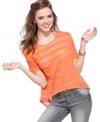 Amp-up the fun in this striped top from Material Girl that mixes classic stripes with cool, gridded cutouts!