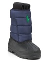 A handsome all-weather boot with a quilted waterproof upper, embroidered horse logo, cozy fleece lining and side Velcro® closure.