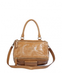 Luxurious bag in camel leather - the It-bag, Pandora, the status bag from the Givenchy advertising - slim and rectangular, with top zip - shorter carry handle, one extra longer shoulder strap - a mix of cool and sexy - works with all sharp biker outfits as well as your LBD