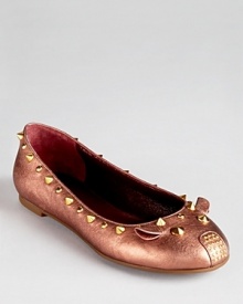 MARC BY MARC JACOBS' witty mouse flats take form in blush metallic leather with spiky studs.