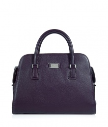 Luxe plum leather satchel - This stylish carryall is perfect for everyday use - On-trend structured shaped bag made of supple calf leather - Adorable and functional side pockets - A perfect addition to any outfit