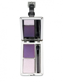 Directly inspired from the luggage tag of YSL handbags, this limited edition collector make-up palette contains one harmony of two eyeshadow shades: a deep purple and a silvery lavendar. The palette contains an applicator for a precise make up result. With matte and bright silver contrasts and an engraved cover, this fashion accessory can be attached to handbag, belt, or even a key ring. 4½H X 1¾W X ¾L 